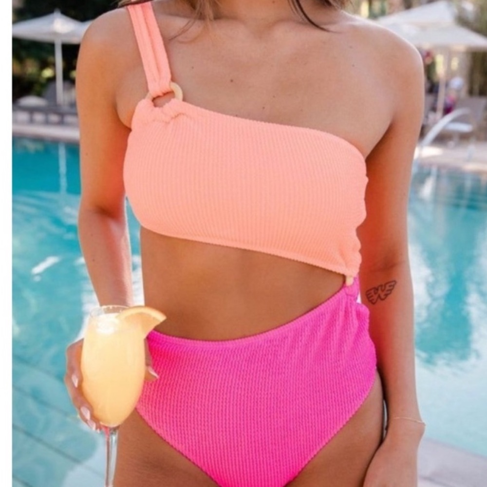 Pink Lily Vibrant Asymmetrical One Shoulder Swimsuit